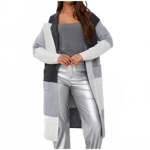 NEW ESQUALO colour block long cardigan in gray